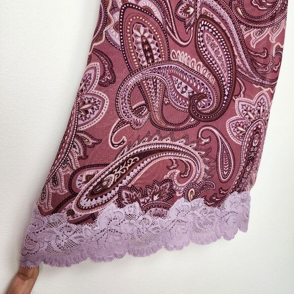 Valerie Stevens Robe Mauve Chiffon Paisley Print Lace Accent Cuffs Size L - Picture 11 of 15